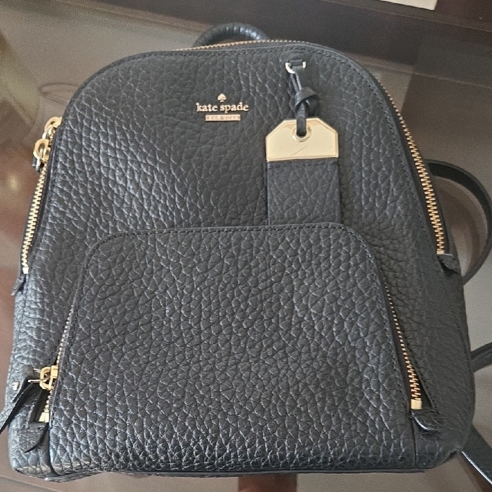 Kate Spade Textured Black Backpack with Gold Accents